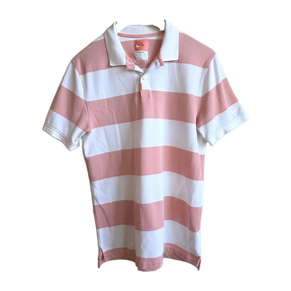 NIKE Mens Small STRIPED DRI-FIT Golf Polo Standard Fit Shirt White Orange